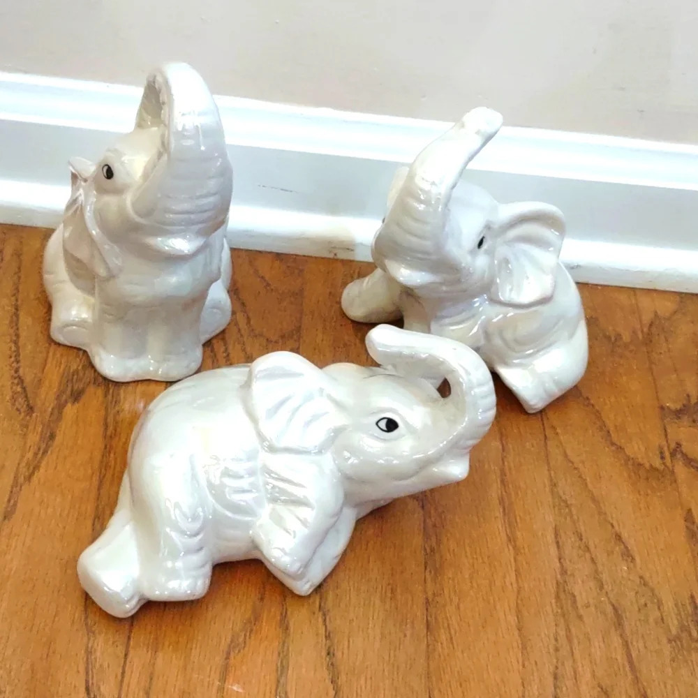 Vintage White Porcelain Elephants Made in Brazil Set of 3